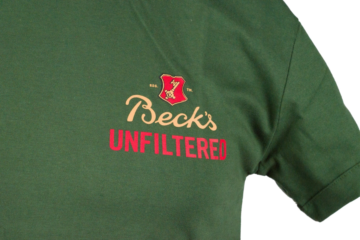 1 Beck's Beer T-shirt Size M "Unfiltered" Green Cotton New – View 2