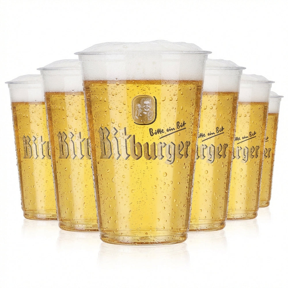 100x Bitburger beer glass 0.2l cup, disposable festival cup, plastic