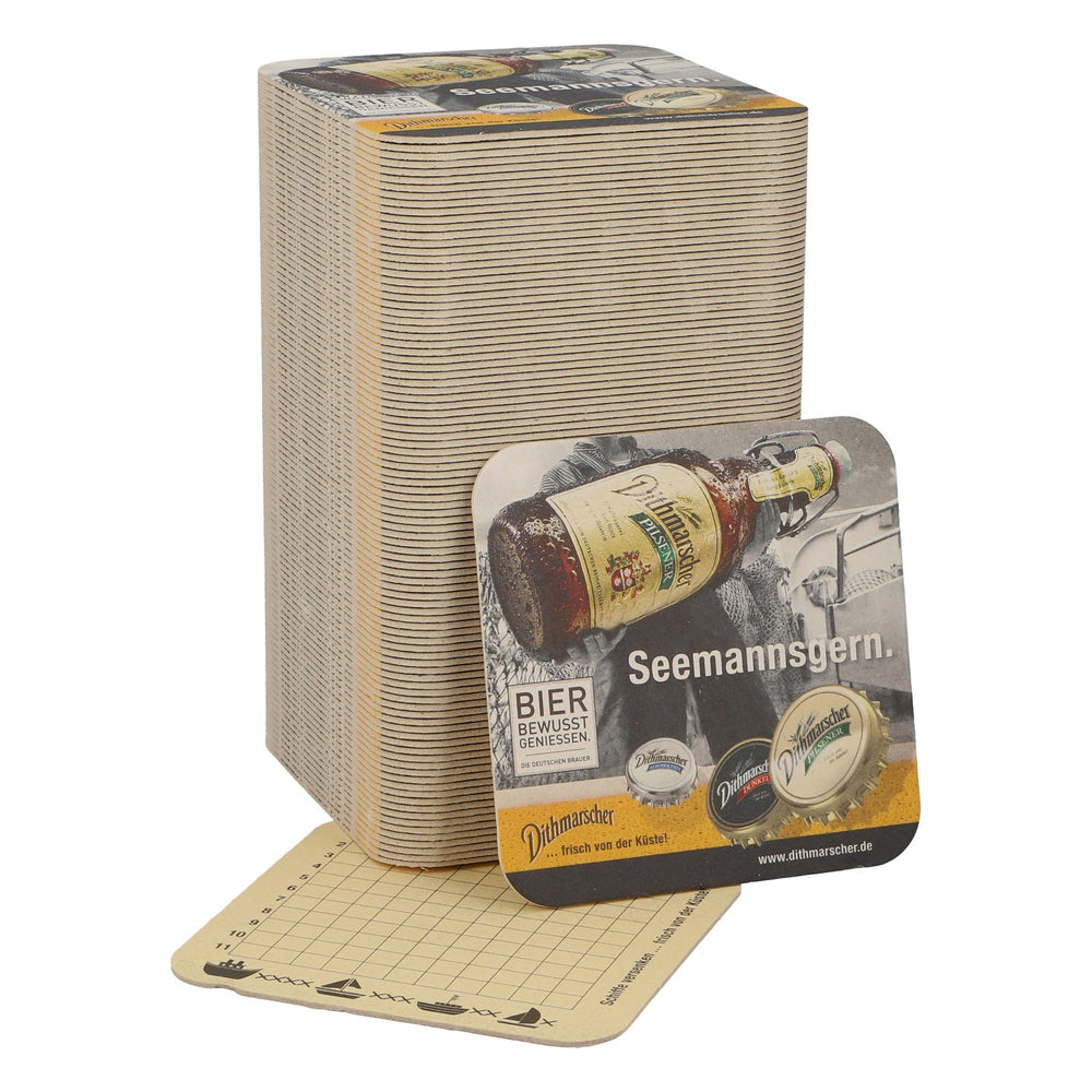 100 Dithmarscher Beer Coasters: "Seemannsgern" and "Battleship" Designs