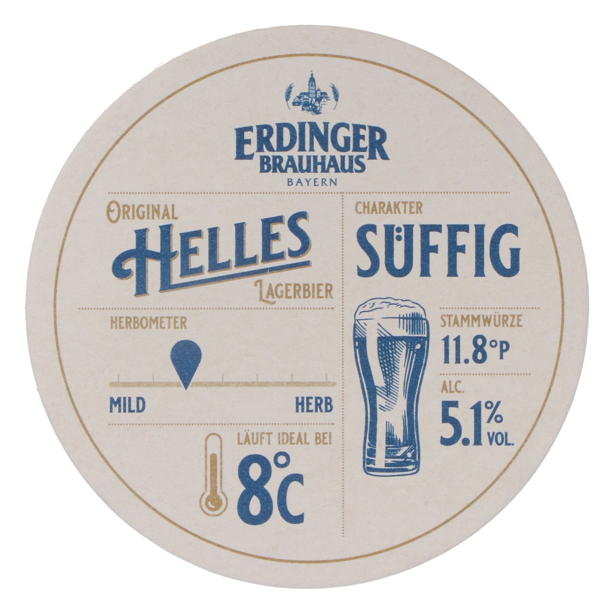 100x Erdinger Weissbräu beer coasters, round, 10.5 cm diameter, white, "Helles" – View 4