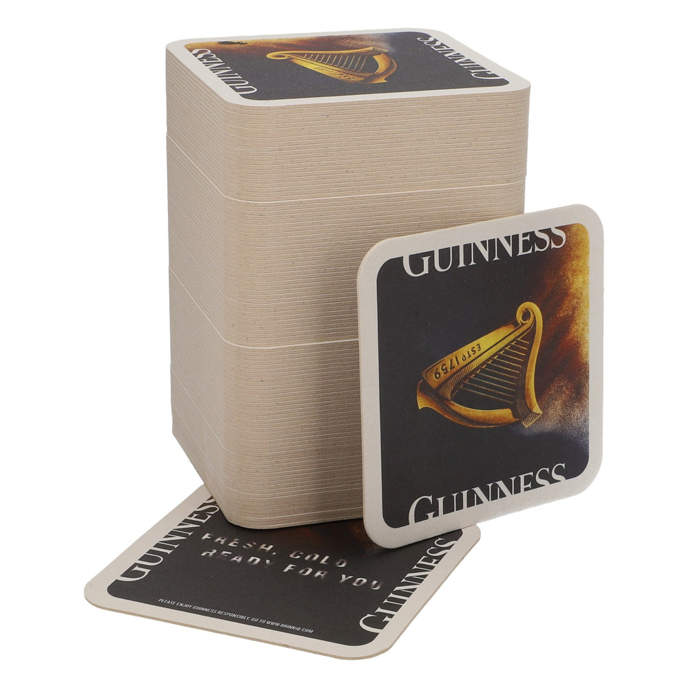 100x Guinness beer coasters Glass coasters "Fresh, cold, ready for you" 9.5x9.5cm