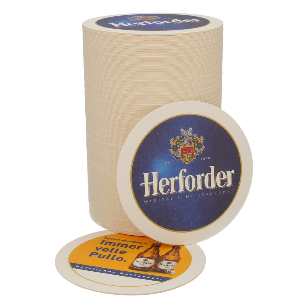100x Herforder Brewery beer coasters, glass coasters, "Immer volle Pulle" (Always full throttle)