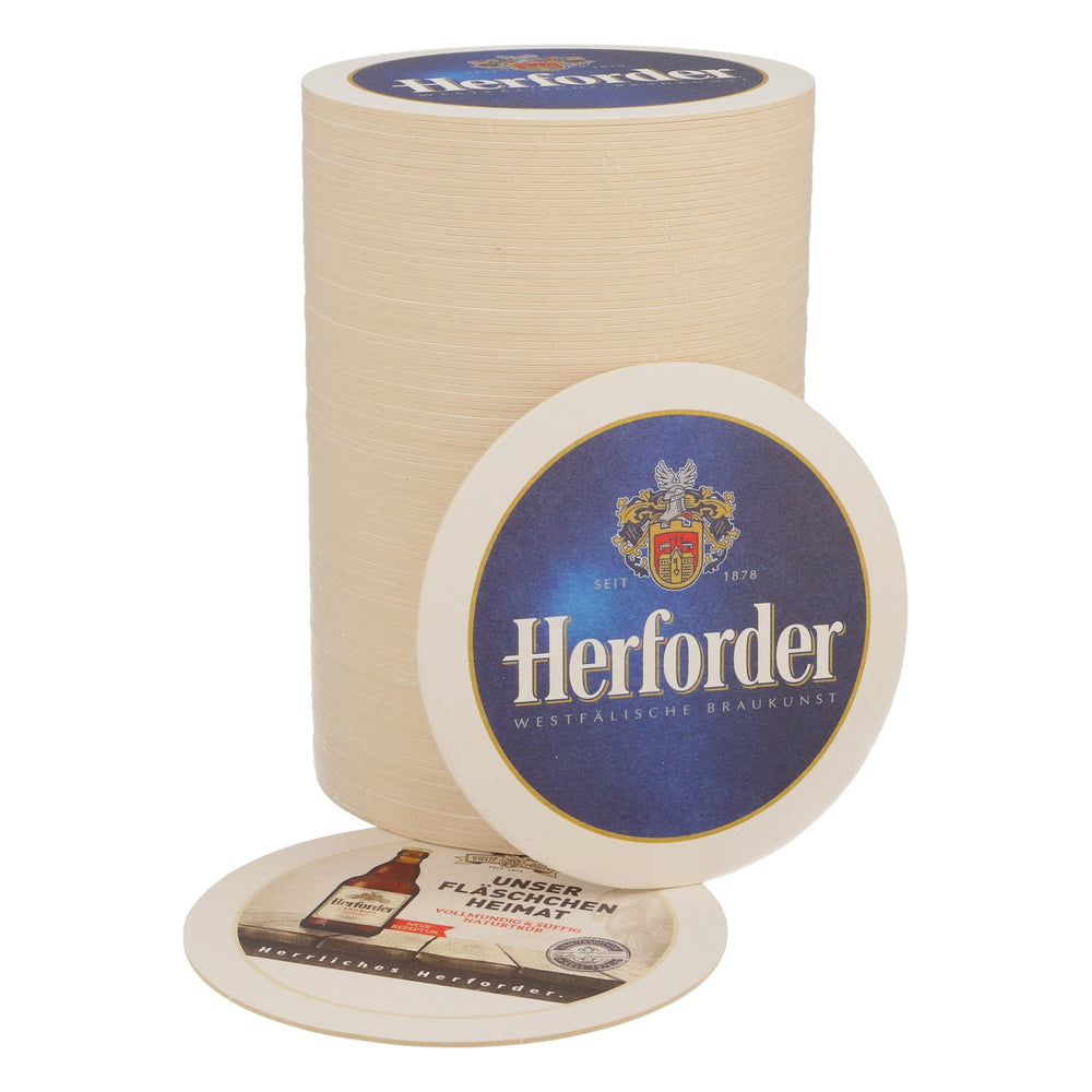 100x Herforder Brewery beer coasters, glass coasters, "Our little bottle of home"