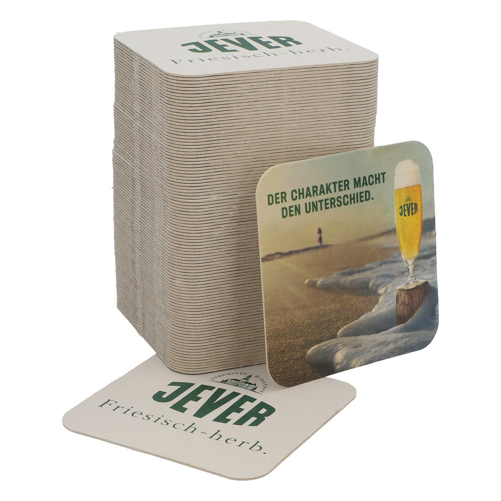 100x Jever beer coasters Glass coasters "Character makes the difference" 9.5x9.5cm