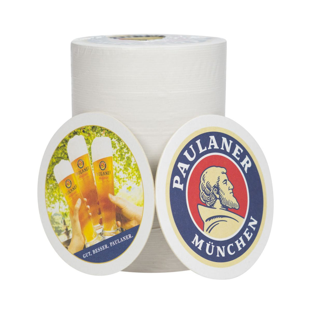 100x Paulaner beer coasters, drip-proof, beer mats, Ø 10.5 cm