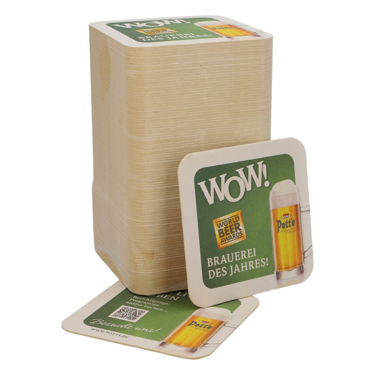 100x Potts beer coasters, cardboard coasters, glass coasters, 9x9 cm, green