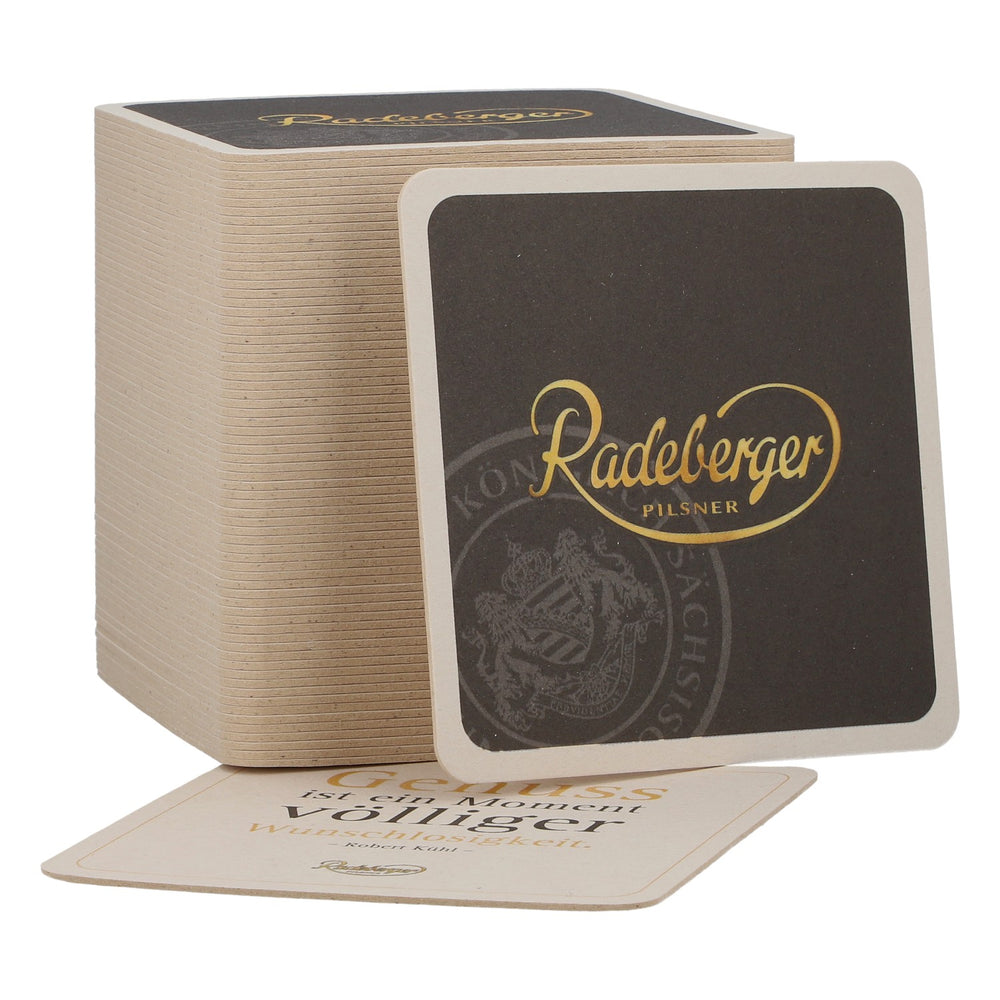 100 Radeberger Pilsner Beer Coasters with Various Quotes, Blue and White