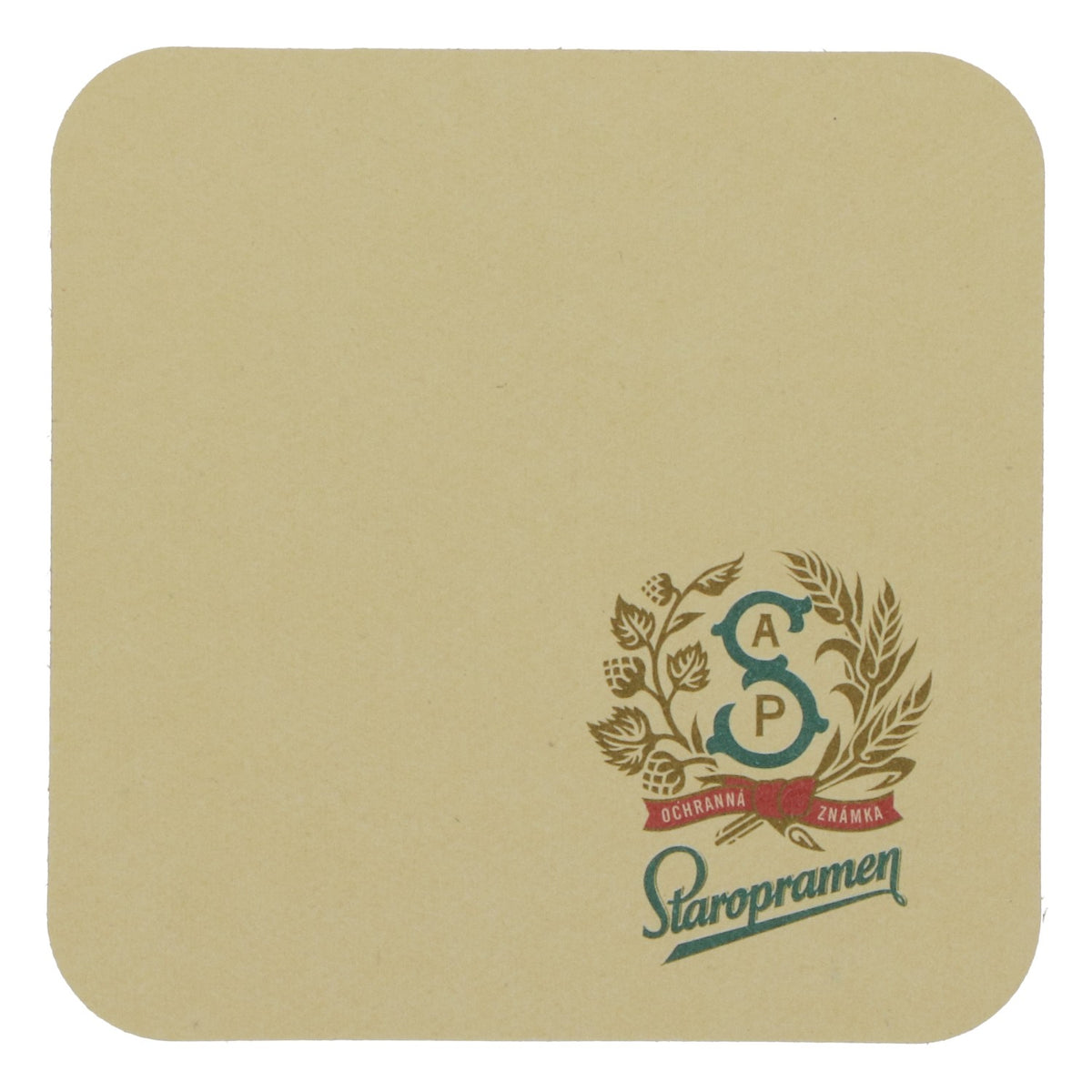 100 Staropramen Beer Coasters, 1869 Green Logo, Wheat Motif, Beige – View 4