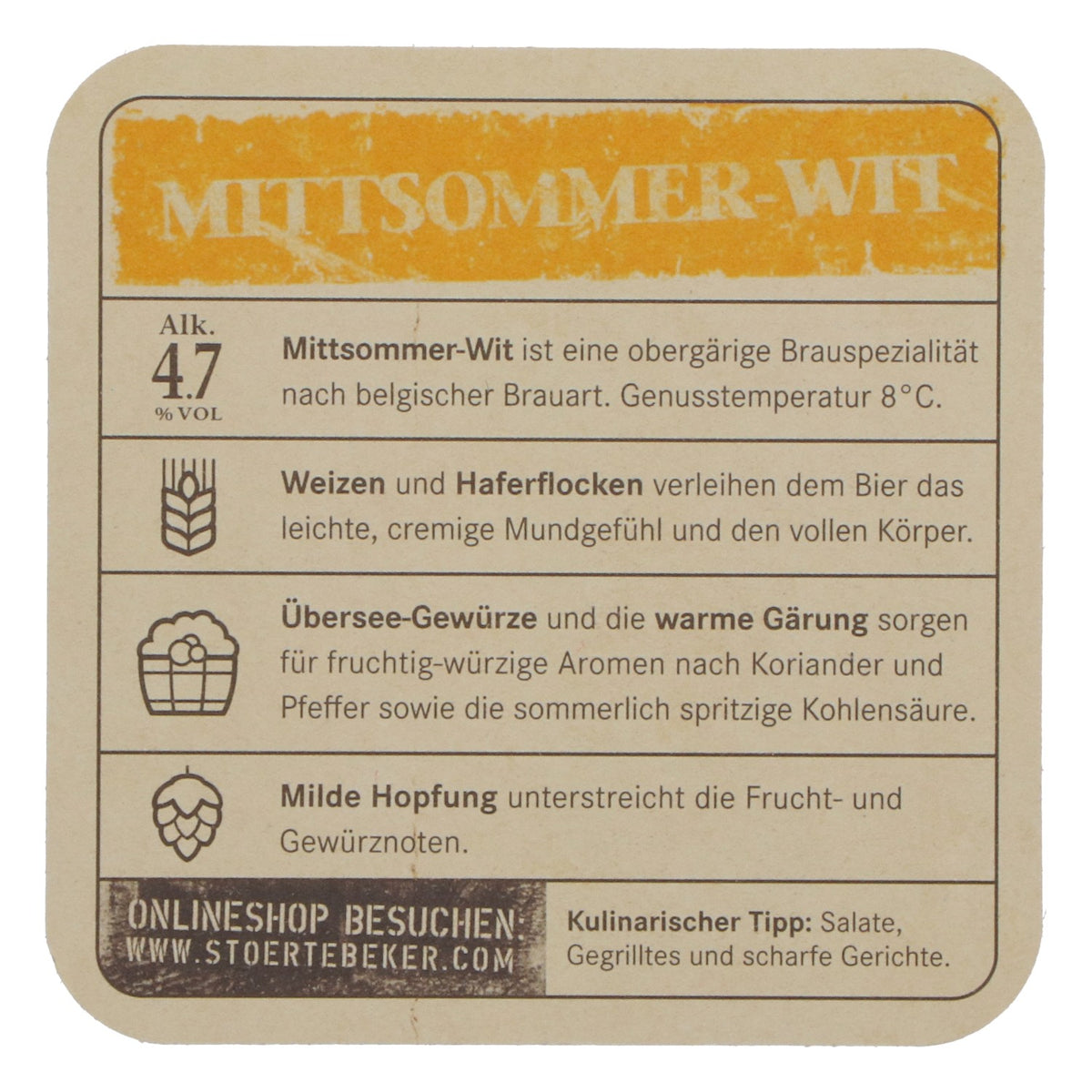 100 Störtebeker Beer Coasters, Midsummer Wit, Coasters, Bar Accessories – View 3