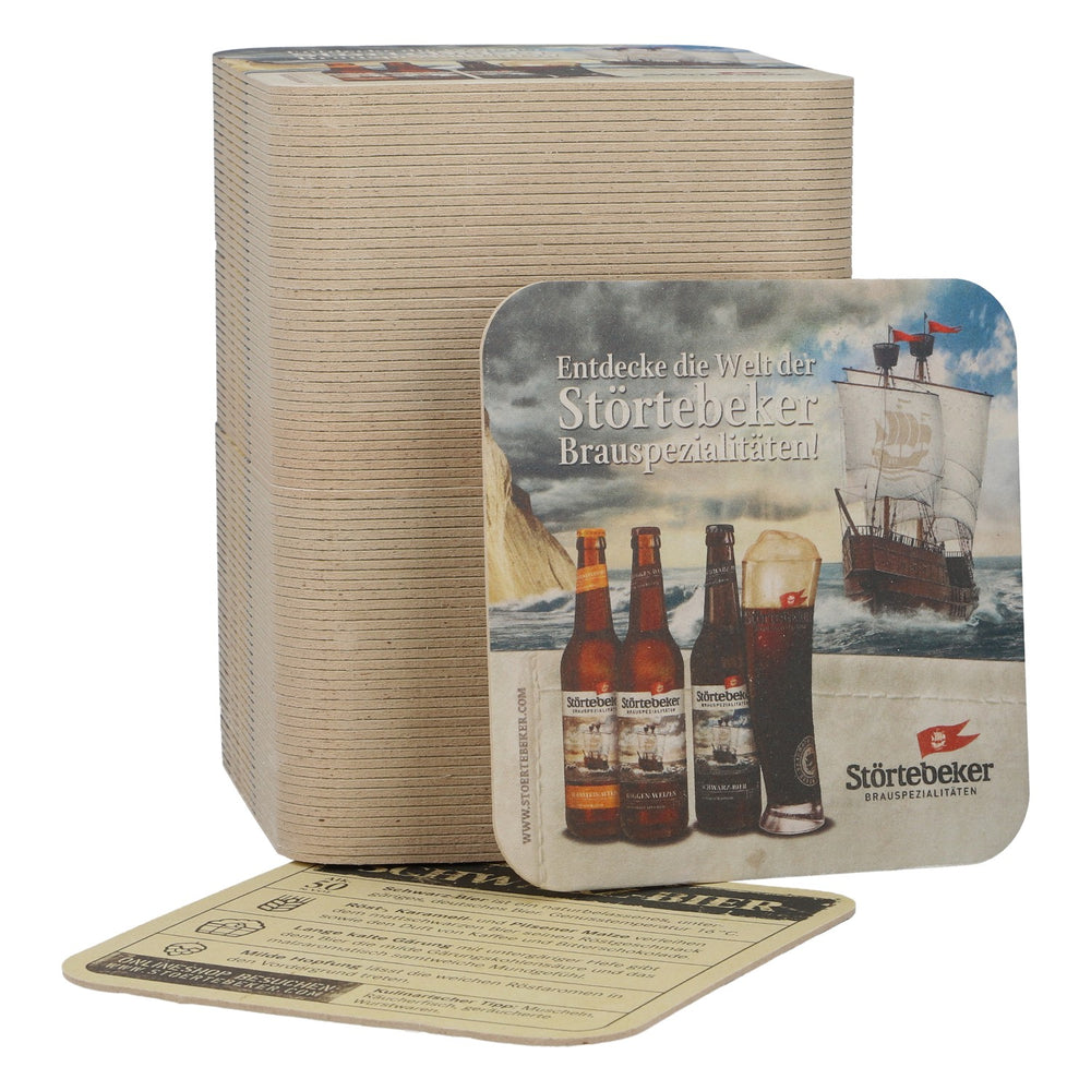 100 Störtebeker Beer Coasters, Black—Beer Coasters, Bar Accessories, New