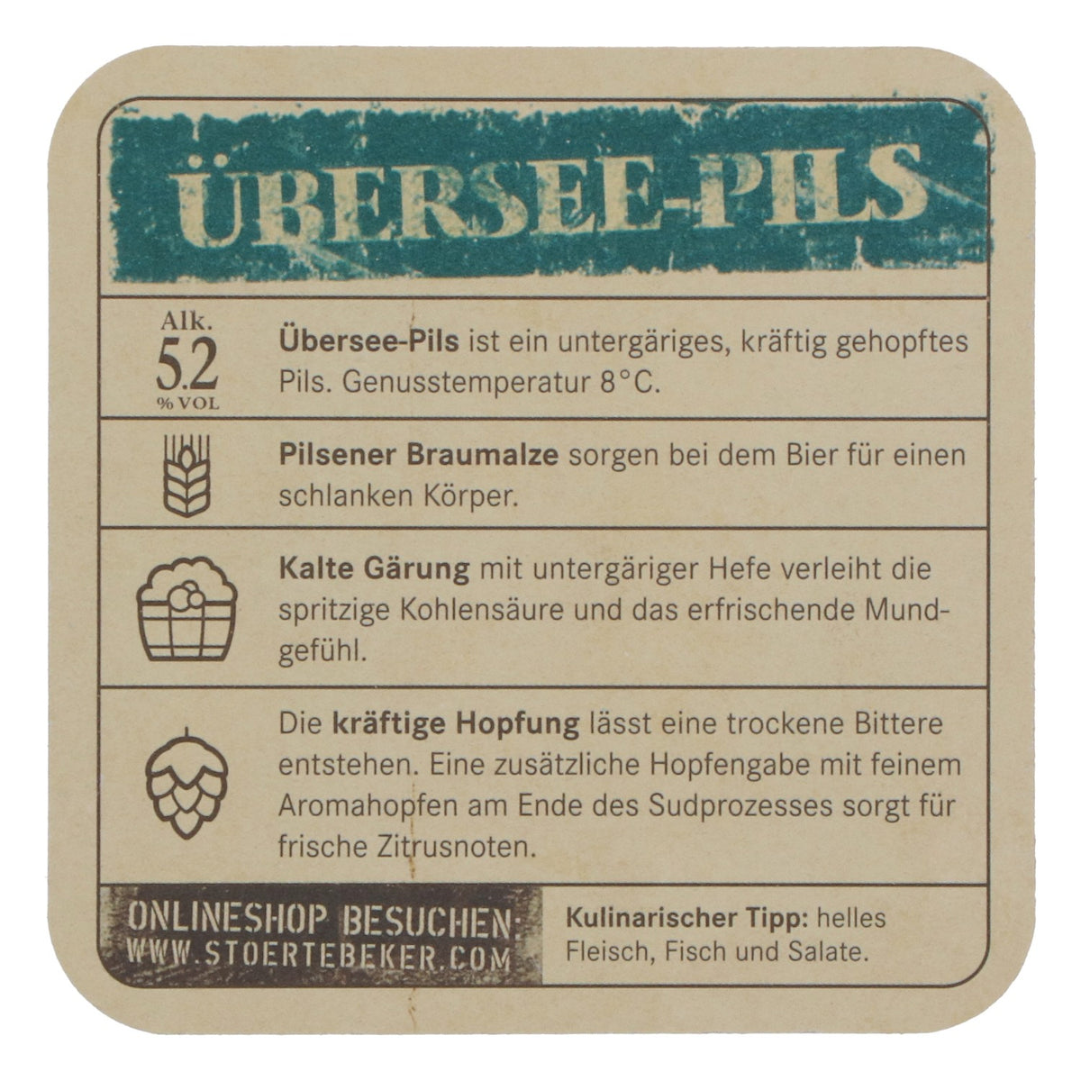 100 Störtebeker Beer Coasters, "Übersee-Pils" Coasters, Bar Accessories – View 4