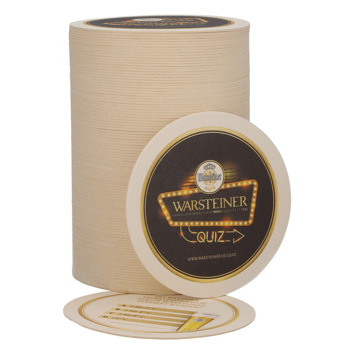 100 Warsteiner Beer Coasters, 10.5 cm in diameter, "Quiz"