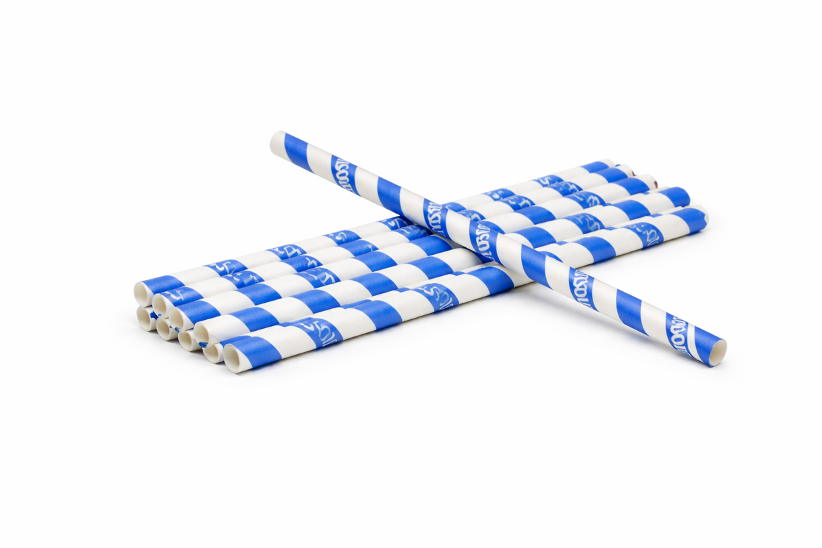 10x Absolut Vodka Paper Straw Blue White Straw for Glass Tube Cocktail