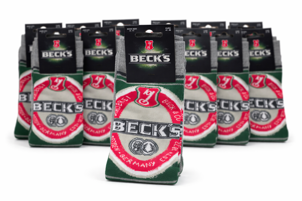 10x Becks Socks Size 42-46 Unisex Socks Retro Party Leisure Crew Beer