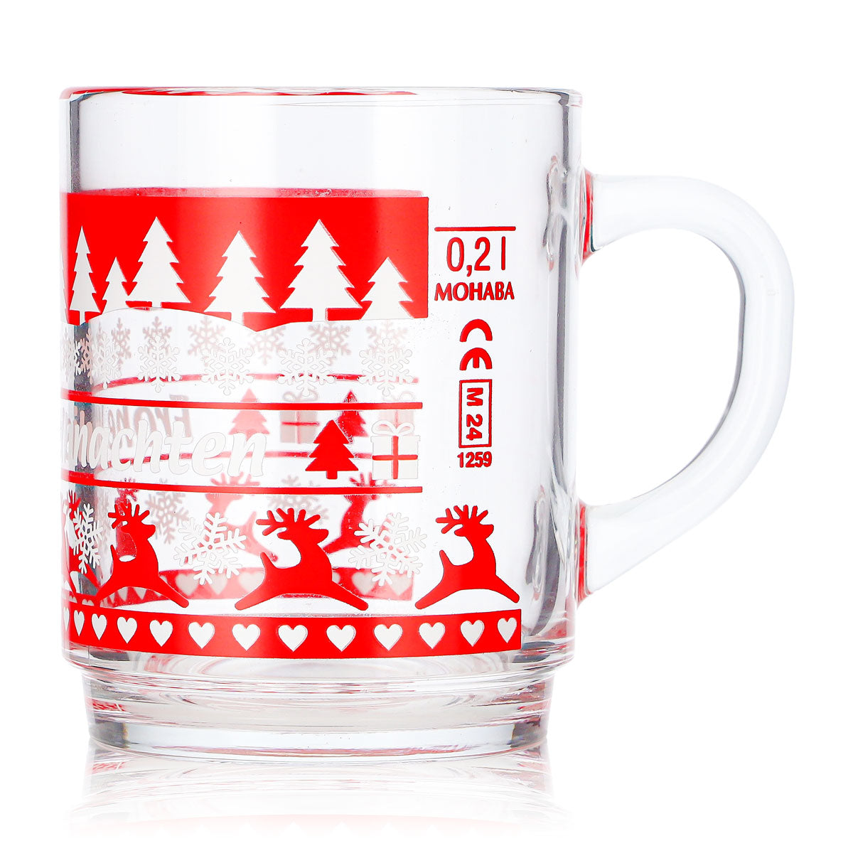 4 Mohaba Clear Glass Mulled Wine Mugs with Norwegian Deer Pattern, 0.2 L, Calibrated – View 6