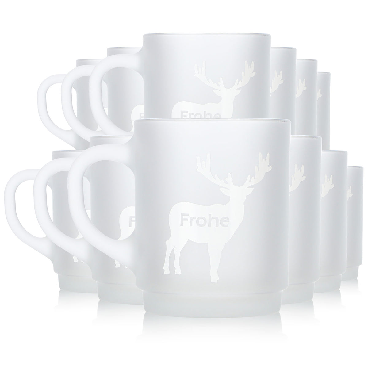 12 Mohaba Satin-Finish Glass Mulled Wine Mugs with Deer Design, "Merry Christmas," 0.2 L, Calibrated
