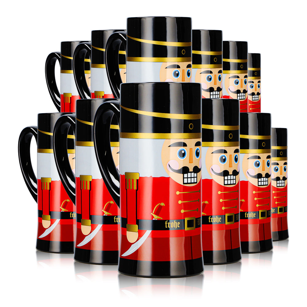 12 Mohaba Mulled Wine Mugs, Flute-Shaped, Nutcracker, Merry Christmas, Black, 0.2 L, Calibrated