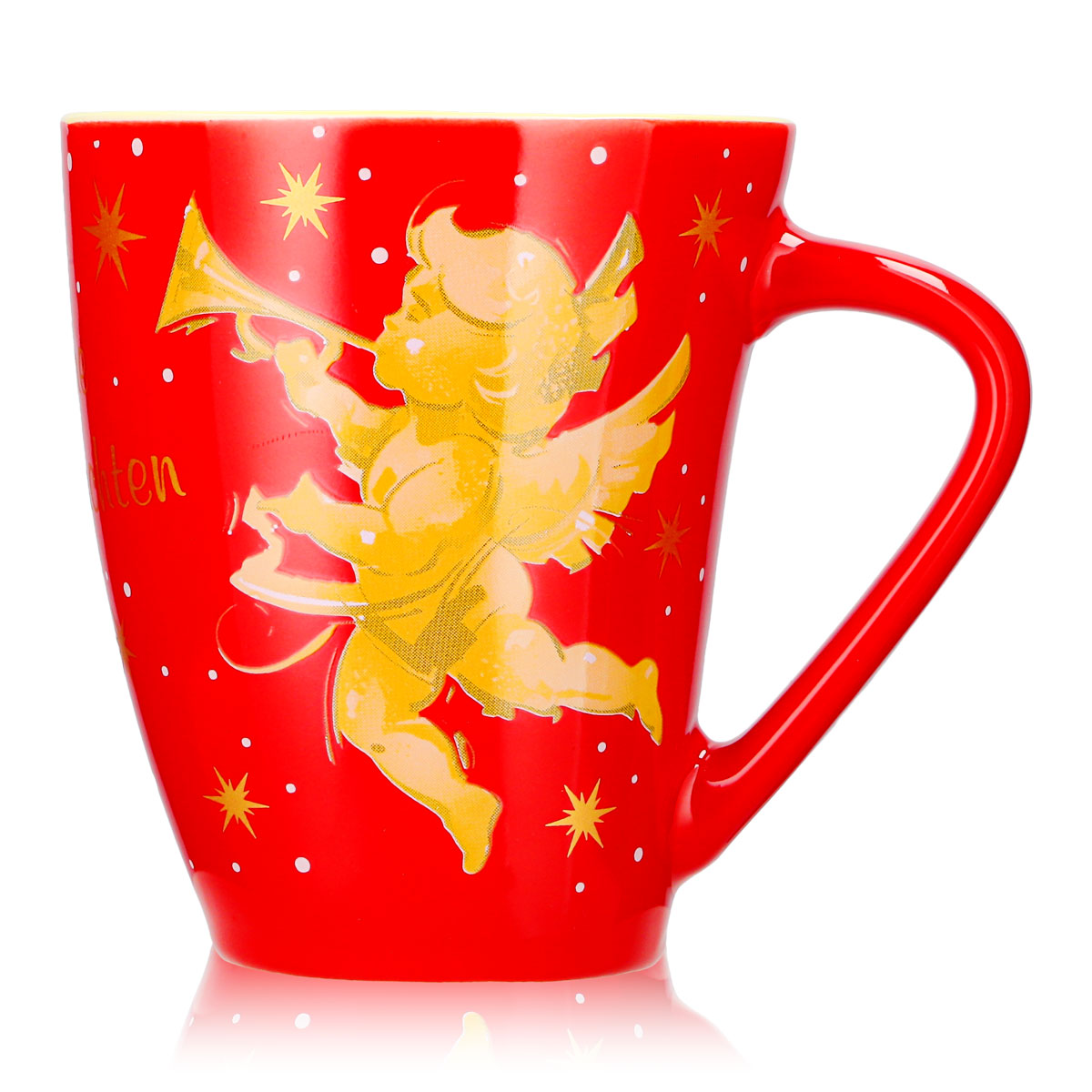 12 Mohaba Mulled Wine Mugs, Model 2000, "Merry Christmas with an Angel," Fire Red / Cream, 0.2 L, Calibrated – View 6