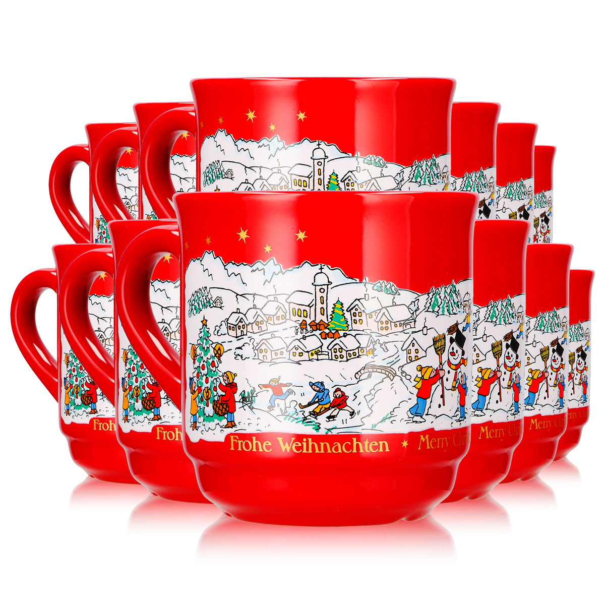 12 Mohaba Mulled Wine Mugs, Model 8000, Merry Christmas, Winter, Fire Red, 0.2 L, Calibrated