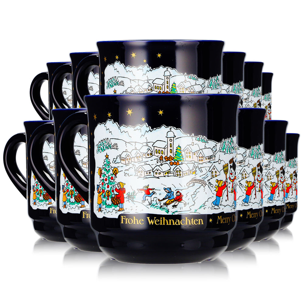 12 Mohaba Mulled Wine Mugs, Model 8000, Merry Christmas, Winter, Cobalt Blue, 0.2 L, Calibrated
