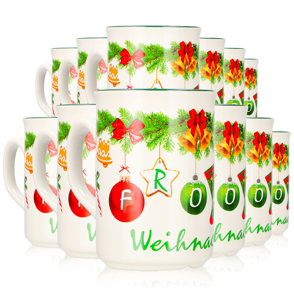 12 Mohaba Mulled Wine Mugs, Model 9000, Christmas Garland, "Merry Christmas Chamonix," 0.2 L, Calibrated
