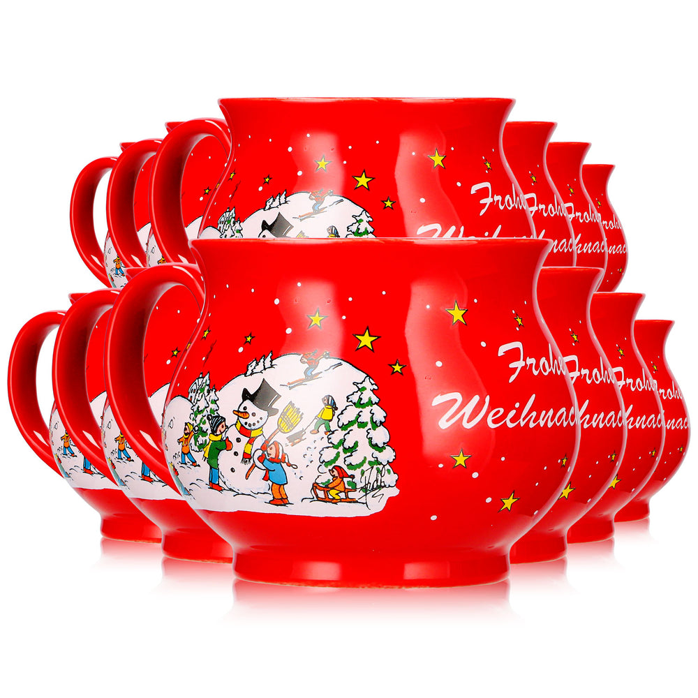 12 Mohaba Mulled Wine Mugs, Round Mugs, Merry Christmas, Winter, Fire Red, 0.2 L, Calibrated