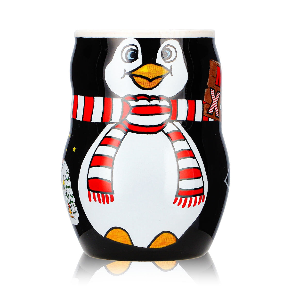 2 Mohaba Mulled Wine Mugs, Penguin Mug with Relief Design, "Merry X-mas," Black/White, 0.2 L, Calibrated – View 2