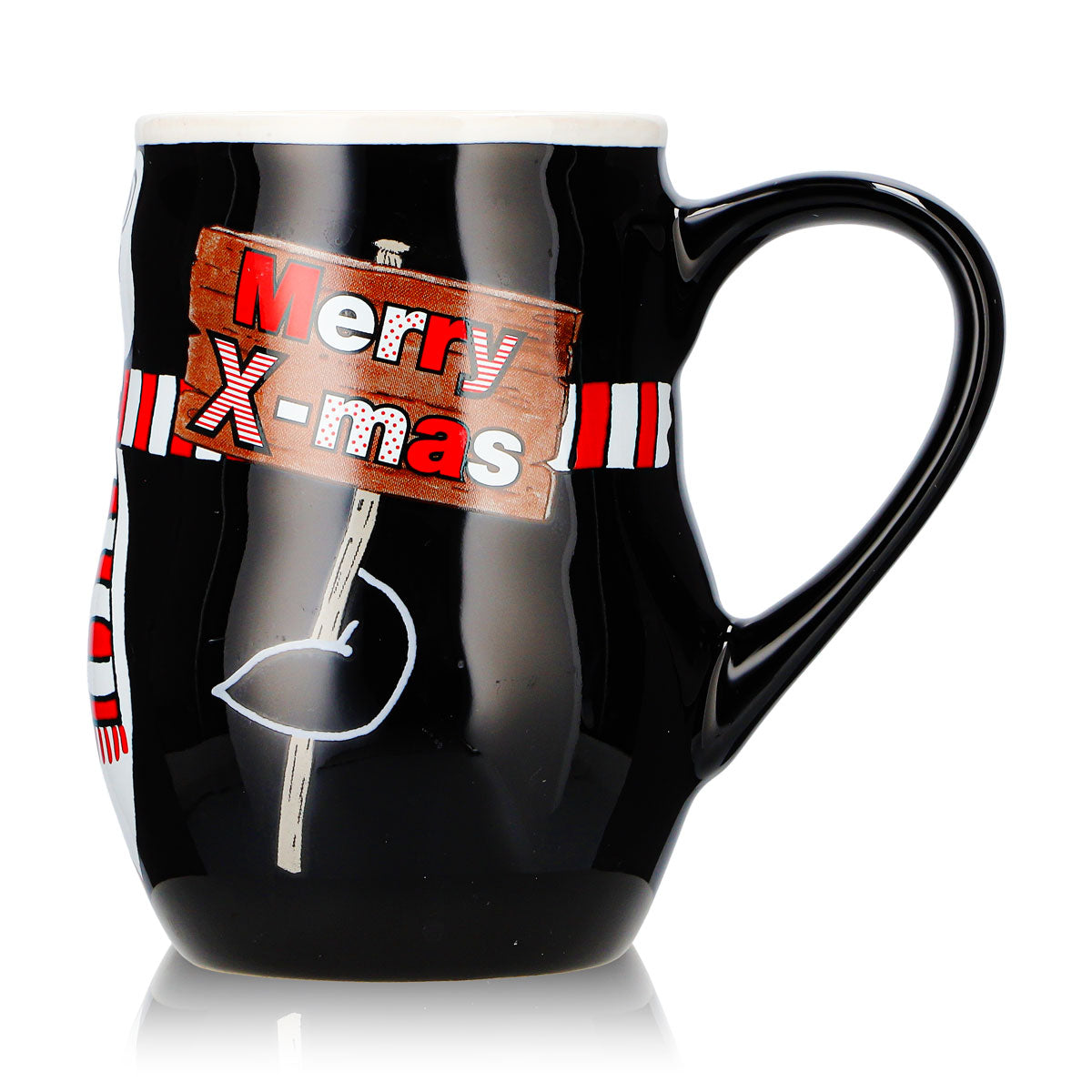 4 Mohaba Mulled Wine Mugs, Penguin Mug with Relief Design, "Merry X-mas," Black/White, 0.2 L, Calibrated – View 6