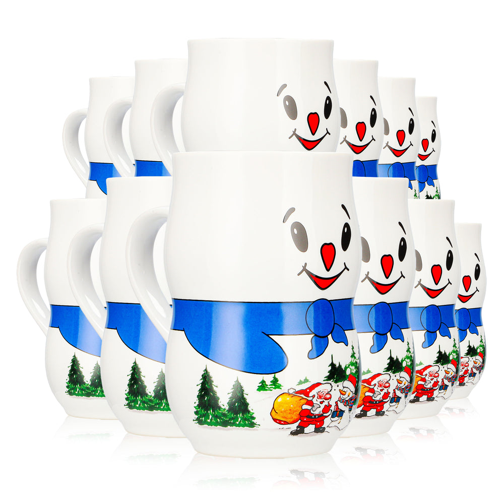 12 Mohaba Mulled Wine Mugs, Snowman Mug, Iceman, Santa Claus, White, 0.2 L, Calibrated