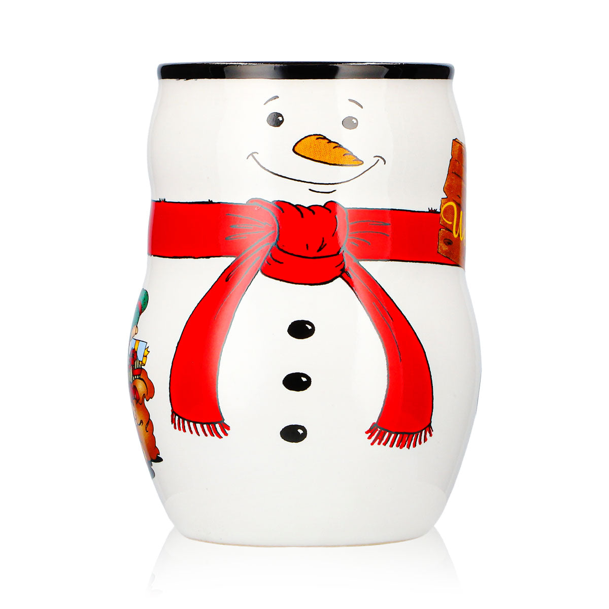 4 Mohaba Mulled Wine Mugs, Snowman Mug with Relief Design, Merry Christmas, White/Black, 0.2 L, Calibrated – View 2