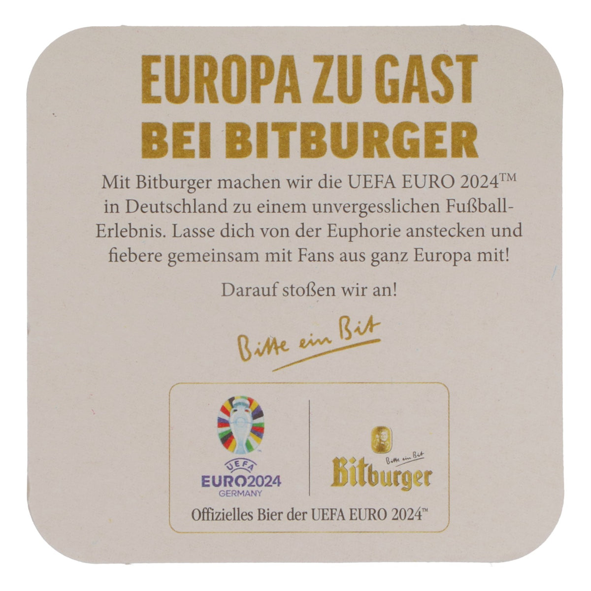 125x Bitburger beer coasters 9x9 cm "Bitte noch 1" ("One more, please") Back: "Euro 2024" – View 4