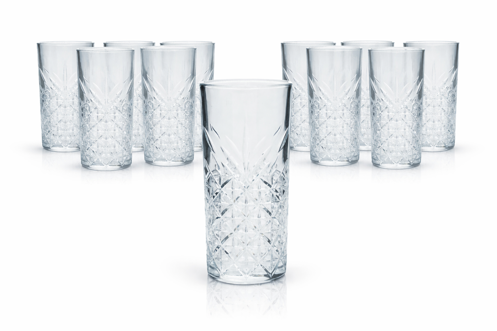Set of 12 Bathtub Gin glasses, 400 ml, highball long drink, relief glass, Pasabahce, robust