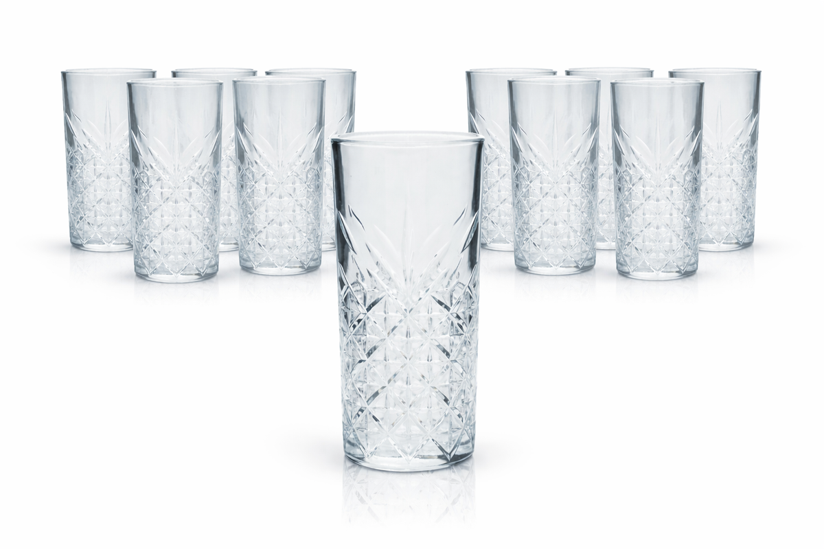 Set of 12 Bathtub Gin glasses, 400 ml, highball long drink, relief glass, Pasabahce, robust