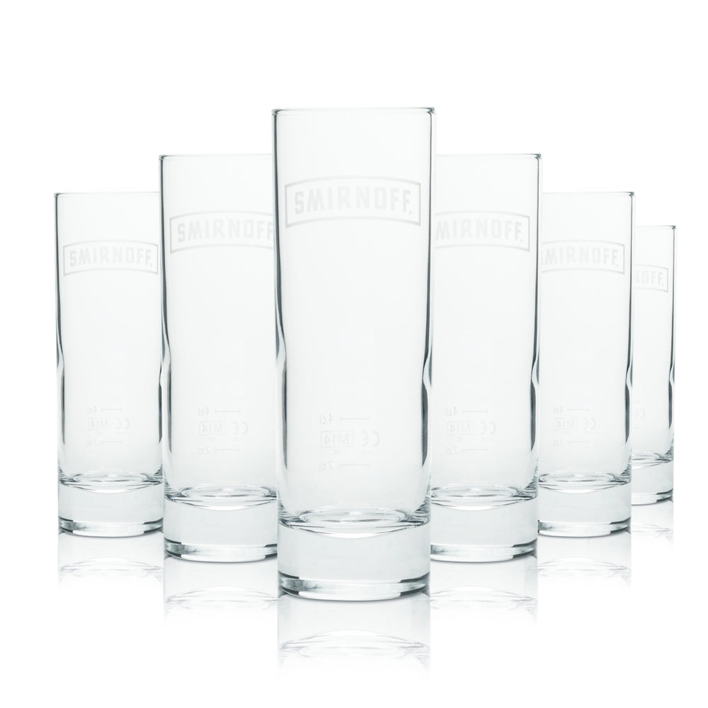12x Smirnoff Glass 0.2l Long Drink Cups Glasses Round Gastro Pub Bar Vodka