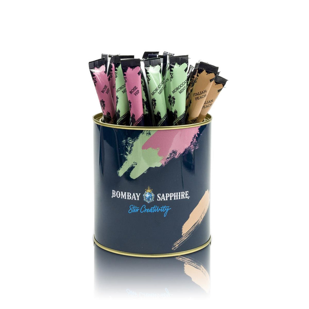 1x Bombay Gin Infusion Package Tin + Stand + 105 Infusion Stirrers