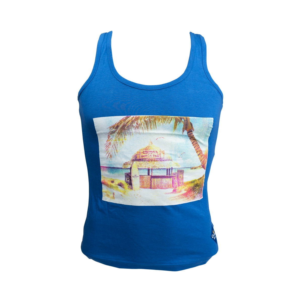 1x Corona beer tank top for women, blue with motif, size S
