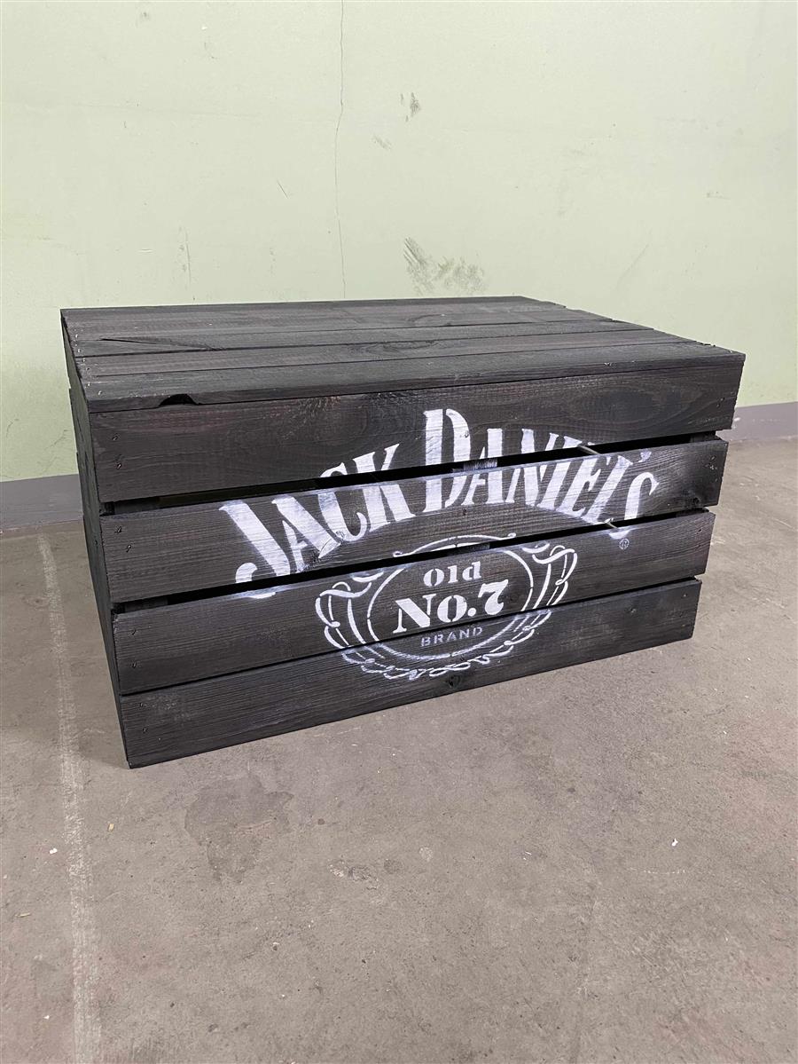 1x Jack Daniels whiskey side table wooden crate black printed – View 4