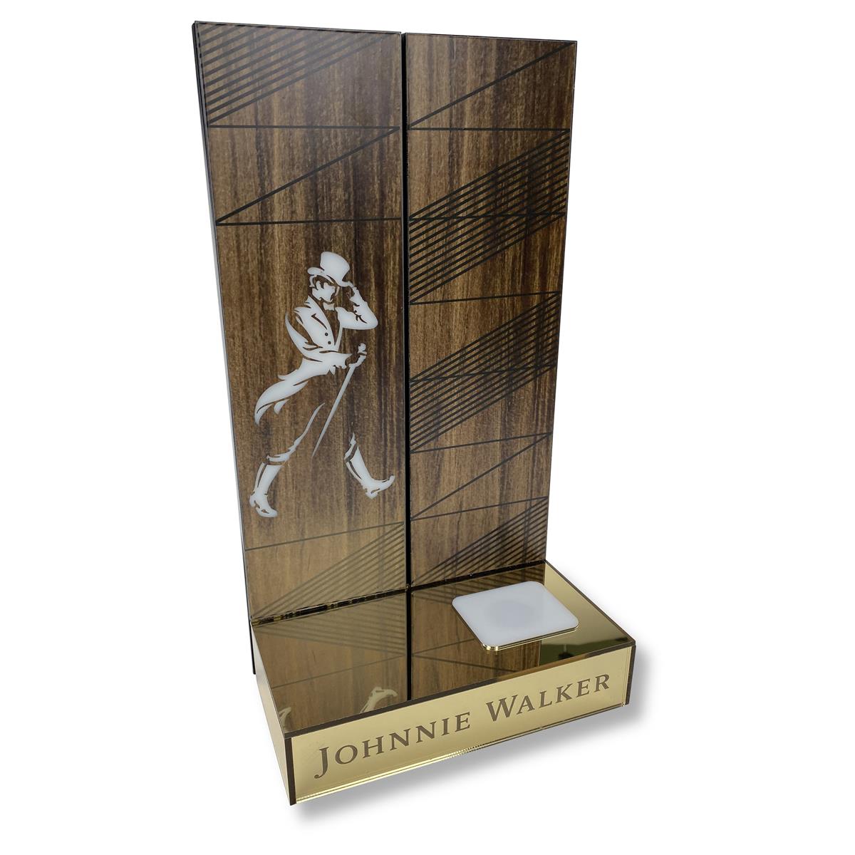 1x Johnnie Walker Whiskey Glorifier 1 bottle in wood look with gold