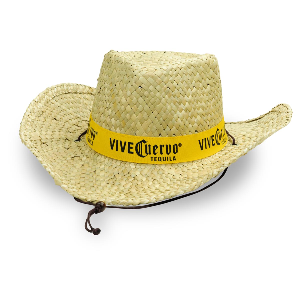 1x Jose Cuervo Tequila Straw Hat, natural with yellow band and hat string – View 2