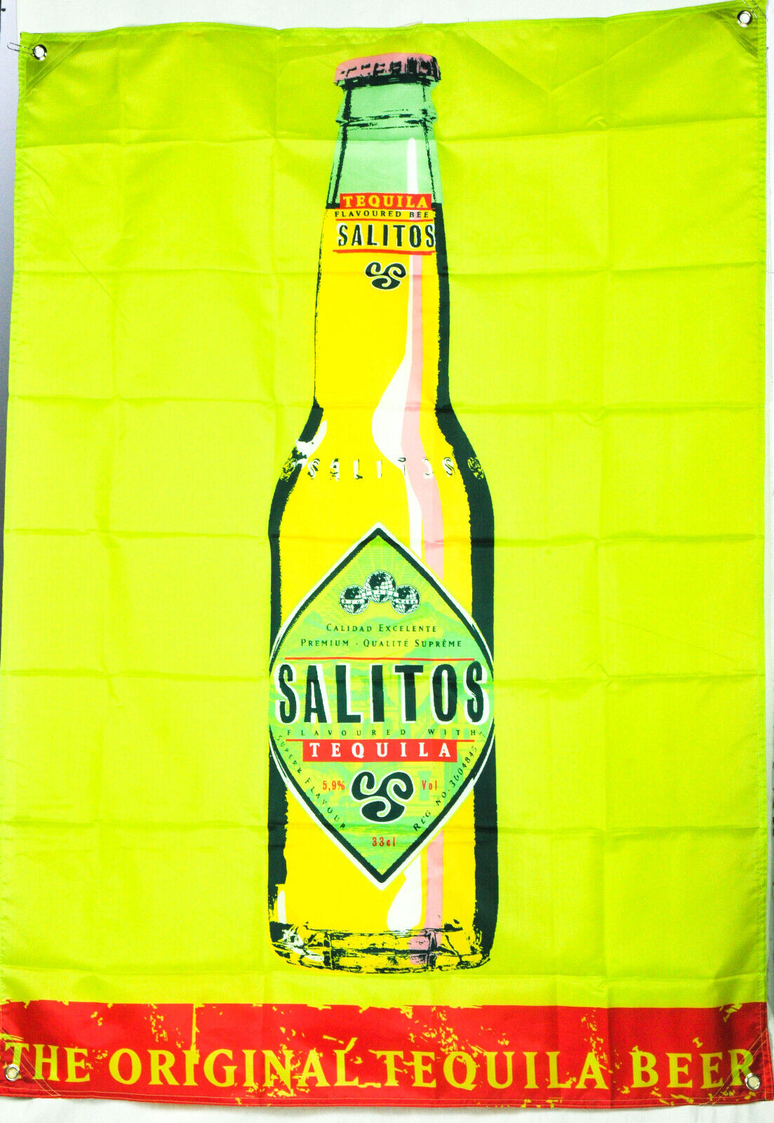 1x Salitos beer flag banner with bottle, neon green, 95 x 140 cm