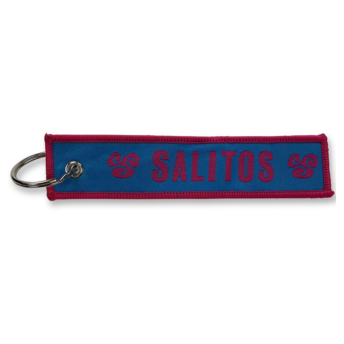 1x Salitos beer key ring, pink and blue fabric strap