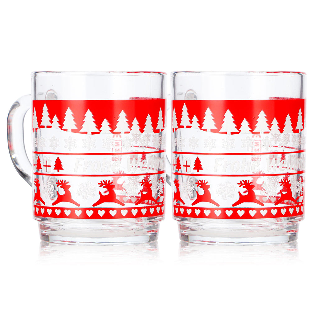 2 Mohaba Clear Glass Mulled Wine Mugs with Norwegian Deer Pattern, 0.2 L, Calibrated