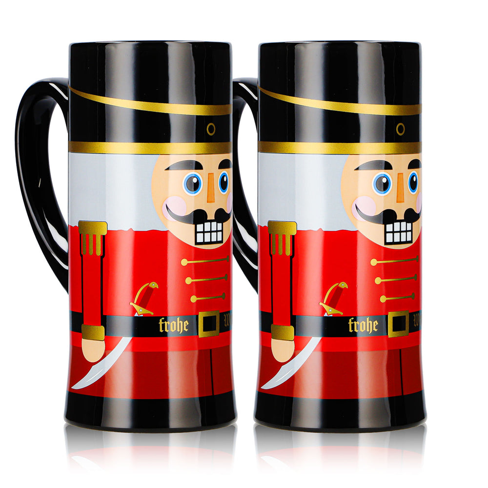 2 Mohaba Mulled Wine Mugs, Flute-Shaped, Nutcracker, Merry Christmas, Black, 0.2 L, Calibrated