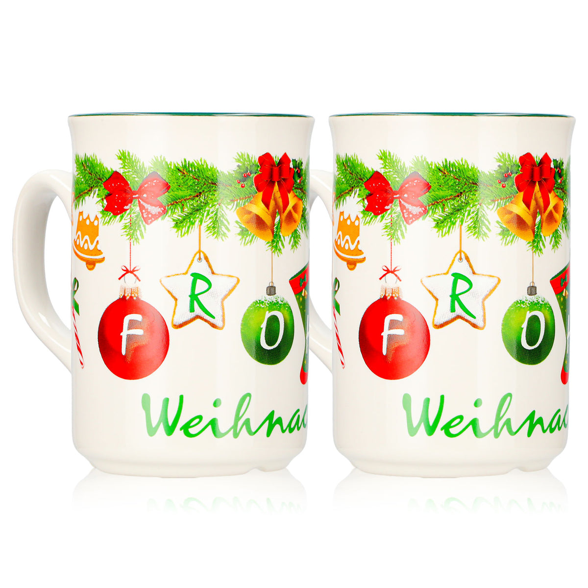2 Mohaba Mulled Wine Mugs, Style 9000, Christmas Garland, "Merry Christmas Chamonix," 0.2 L, Calibrated
