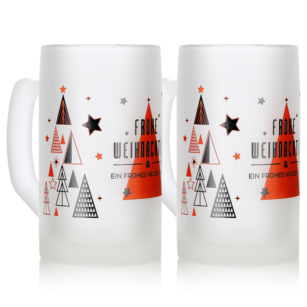 2 Mohaba Mulled Wine Mugs, Ludwigsseidel, Satin-Finish Glass, "Merry Christmas," 0.2 L, Calibrated