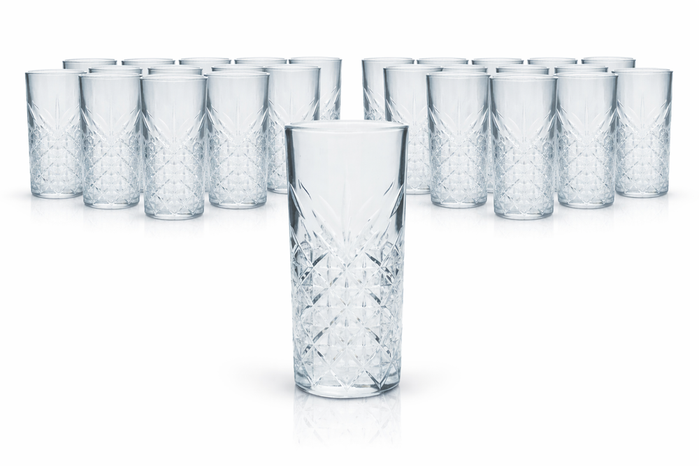 Set of 24 Bathtub Gin glasses, 400 ml, highball long drink, relief glass, Pasabahce, robust