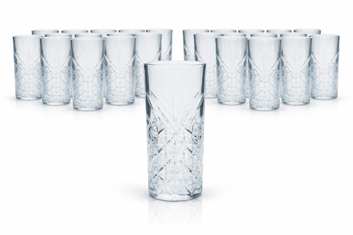 Set of 24 Bathtub Gin glasses, 400 ml, highball long drink, relief glass, Pasabahce, robust