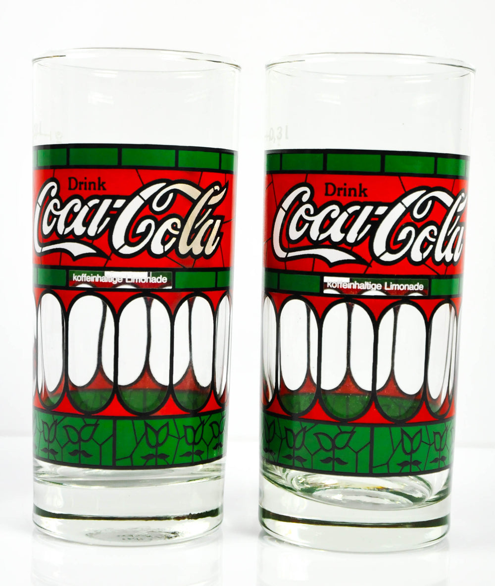 2x Coca Cola glass 0.3l Tiffany glass 1980s special edition glass set collector's item