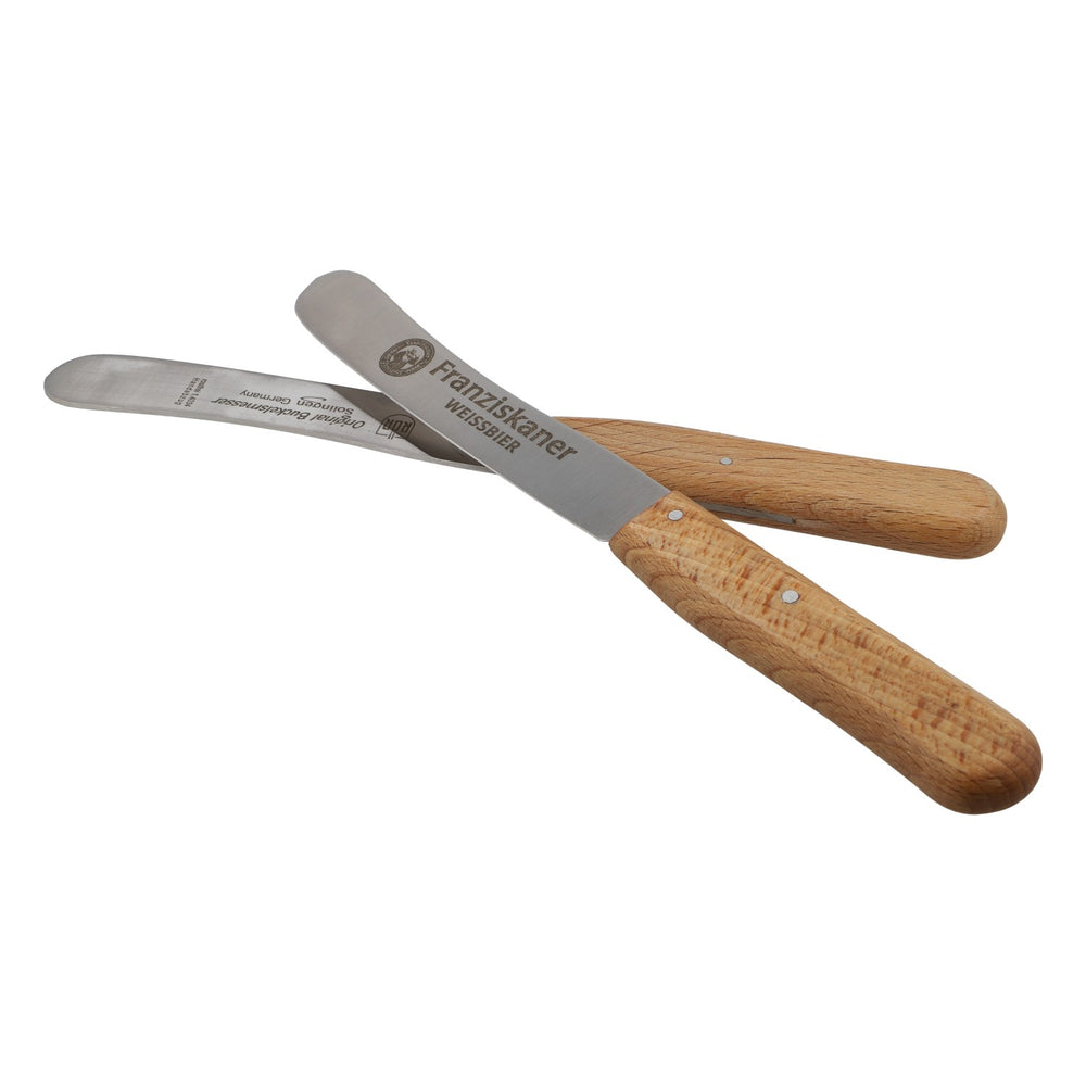 2x Franziskaner Beer Knife Buckelmesser Set Wooden Handle Blade Solingen