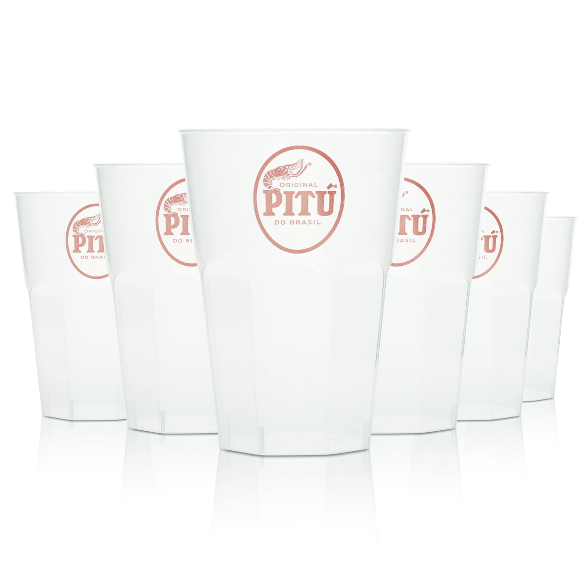 30x Pitu Cachaca plastic cups, 0.3 l, reusable glasses, catering, party, pub